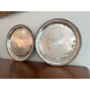 Two WM Rogers 171 Silverplated VTG 12" Round Rope Edge Platter Serving Tray